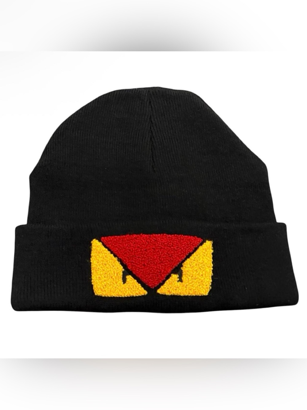 Fendi Embroidered Bad Bugs Monster Eyes Beanie Toque Hat Black Red Yellow